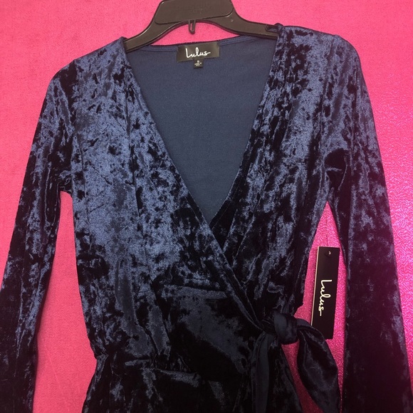 Lulus Navy Blue Velvet Long Sleeve Bodysuit - Picture 2 of 6